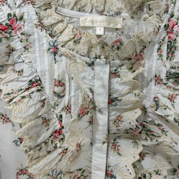 😊PRICE ⬇️
 LOVESHACK FANCY • White Long Sleeve Floral Blouse •size S • - Picture 4 of 9